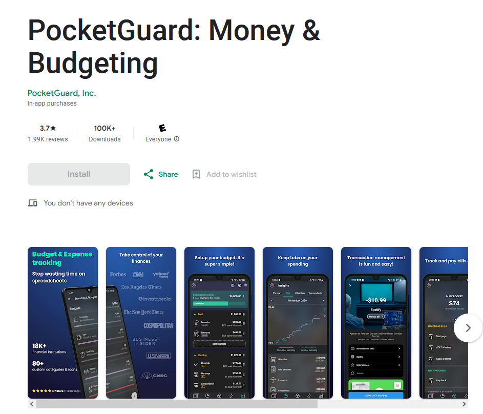 Personal Finance Software PocketGuard